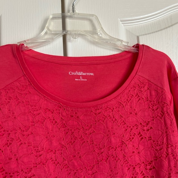 Croft & Barrow lace front scoop neck long sleeve T shirt top size Large - Picture 5 of 9